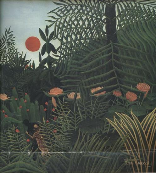 Henri Rousseau Negro Attacked by a jaguar Norge oil painting art
